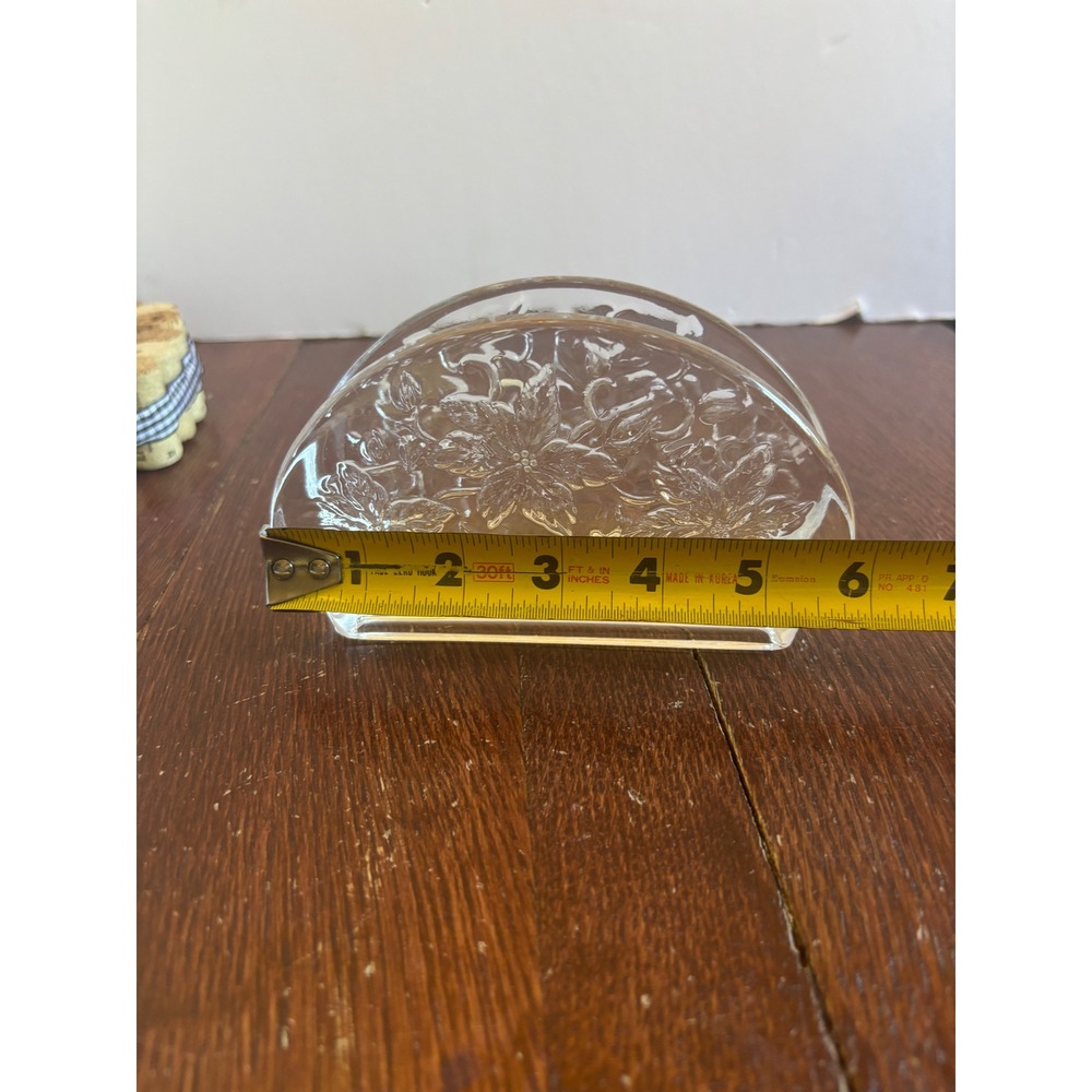 Princess House Poinsettia Crystal Napkin Holder Clear Glass Floral Holiday Decor - Picture 4 of 5